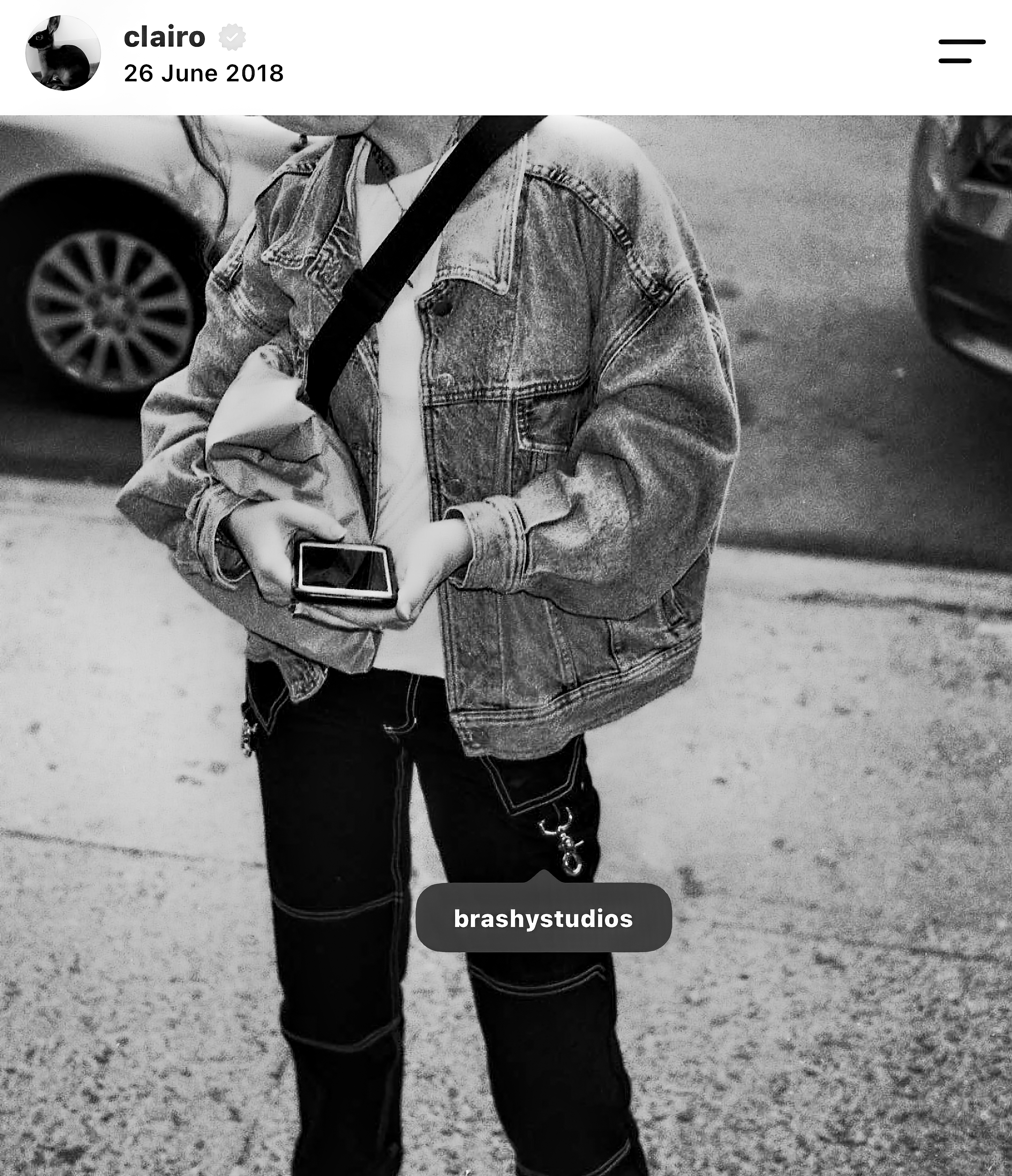 Clairo wearing tagged Brashy Studios contrast-stitched trousers.